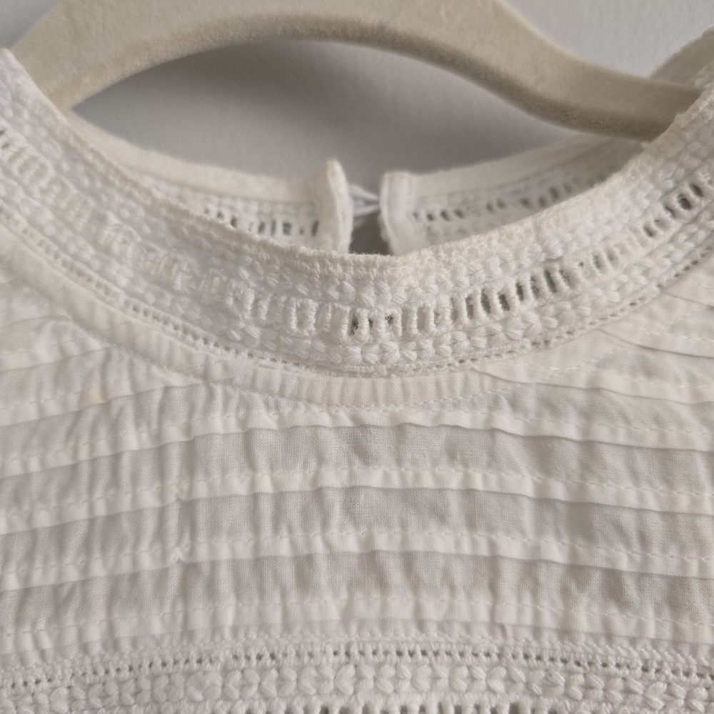 All Saints Elaia Bright White Eyelet Embroidered Semi Sheer Pleated Cotton Top 0 - Picture 7 of 9